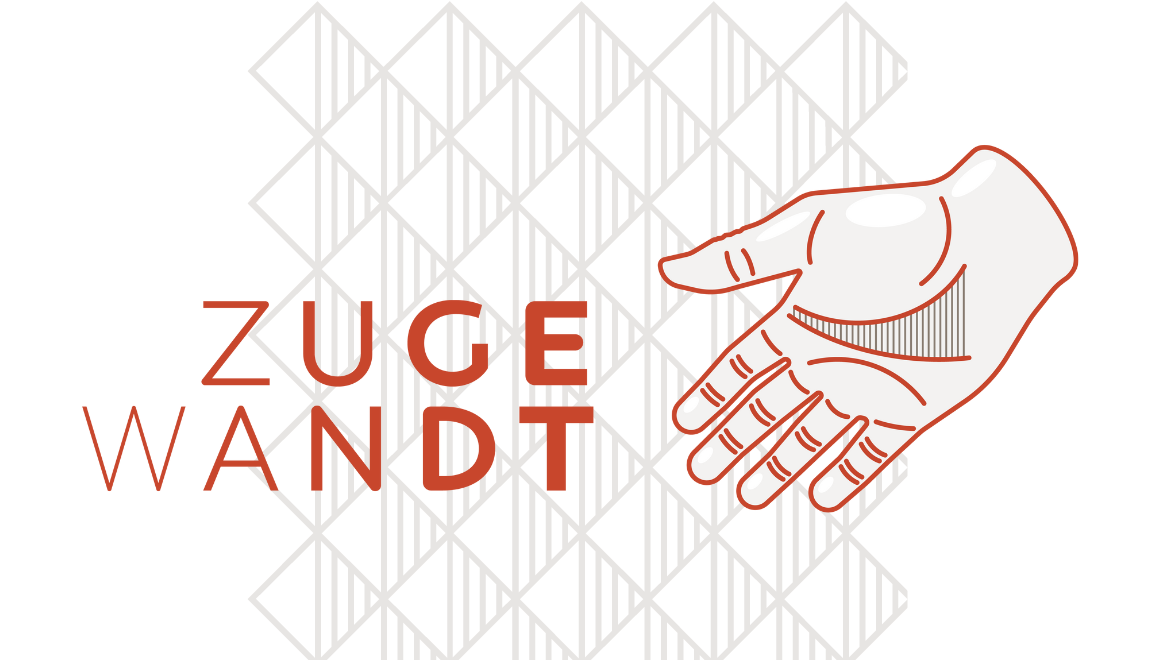 Eine Grafik einer minimalistischen Hand. Daneben steht das Wort "zugewandt".