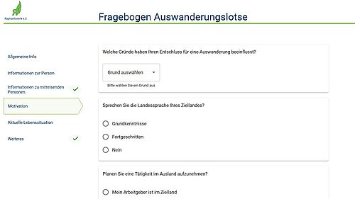 Darstellung des Online-Formulars Auswanderungslotse