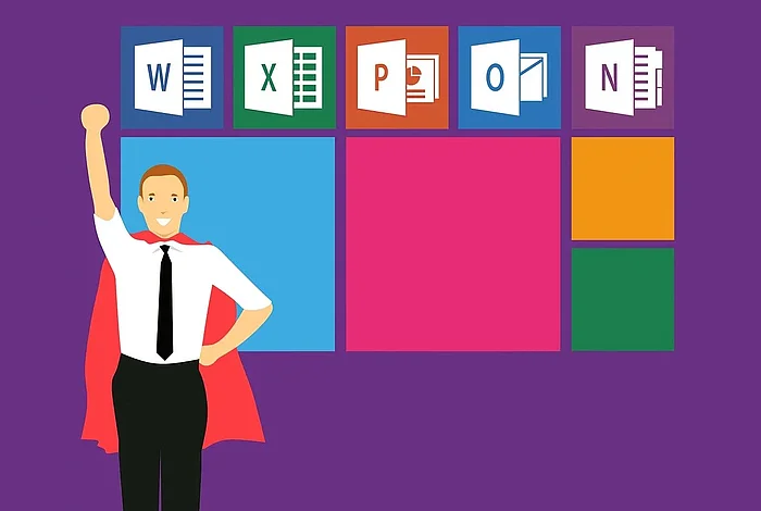 Microsoft 365 Icons mit Superheld