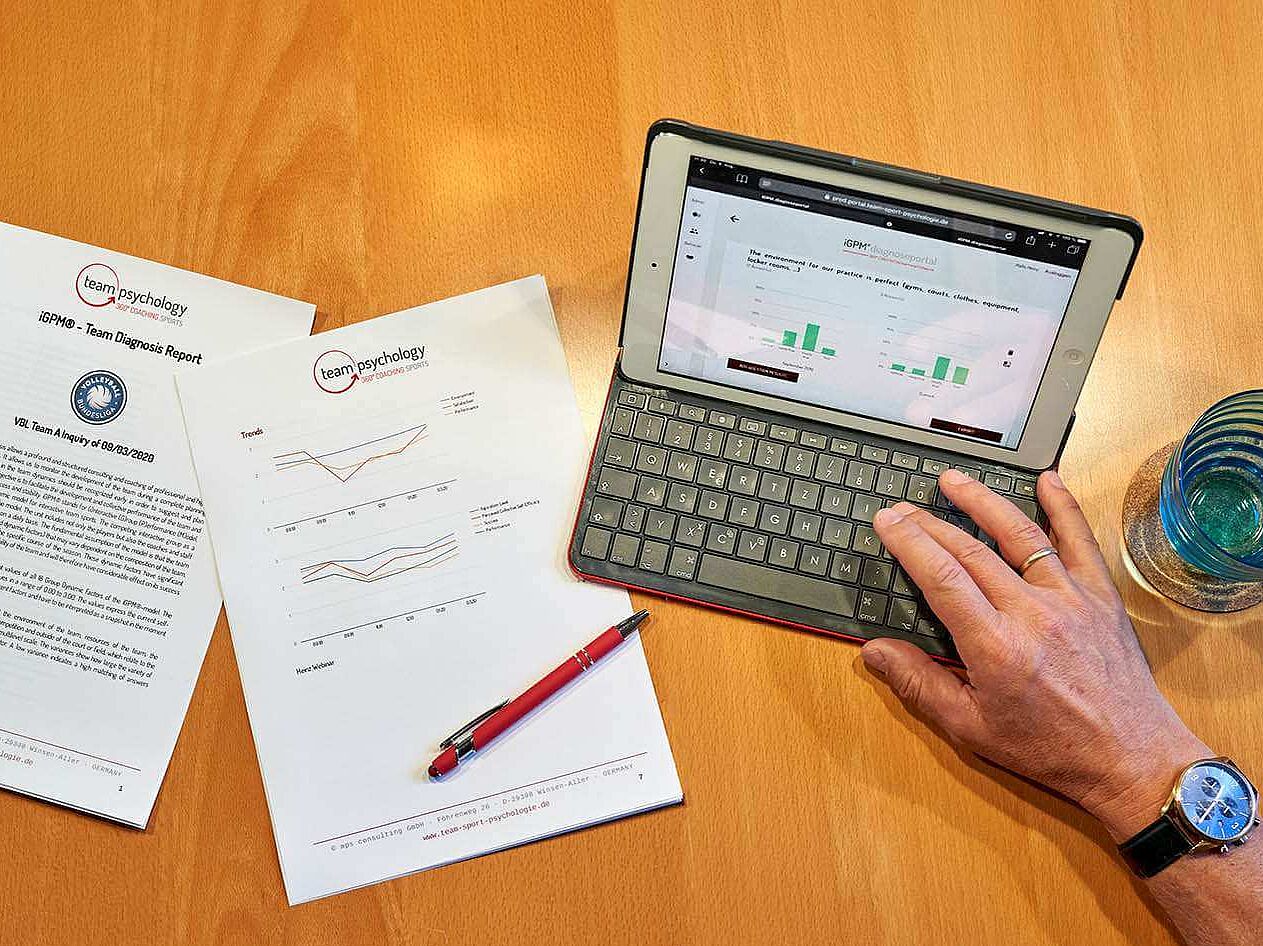 loups® Portal Blick auf einen Schreibtisch mit Laptop und Analysen