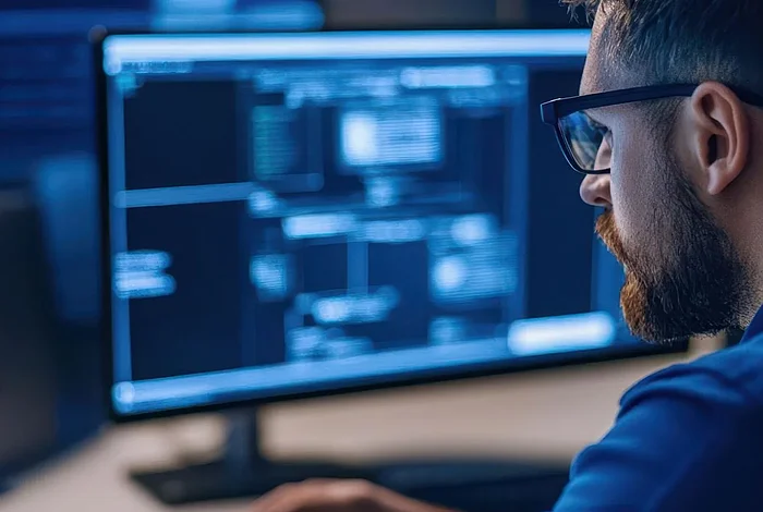 Software-Tester bei der Arbeit am Bildschirm