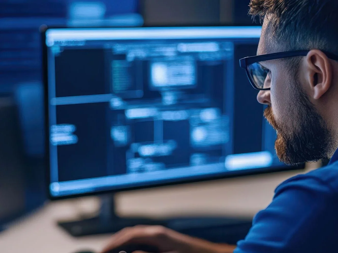 Software-Tester bei der Arbeit am Bildschirm