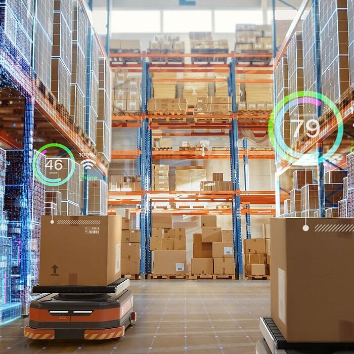 Eine Lagerhalle mit Bluetooth und autonomen Systemen