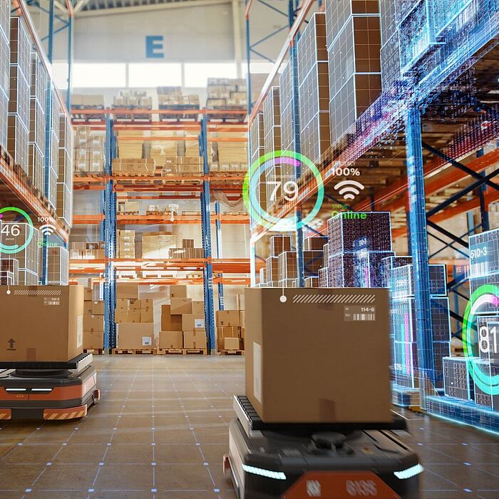 Eine Lagerhalle mit Bluetooth und autonomen Systemen