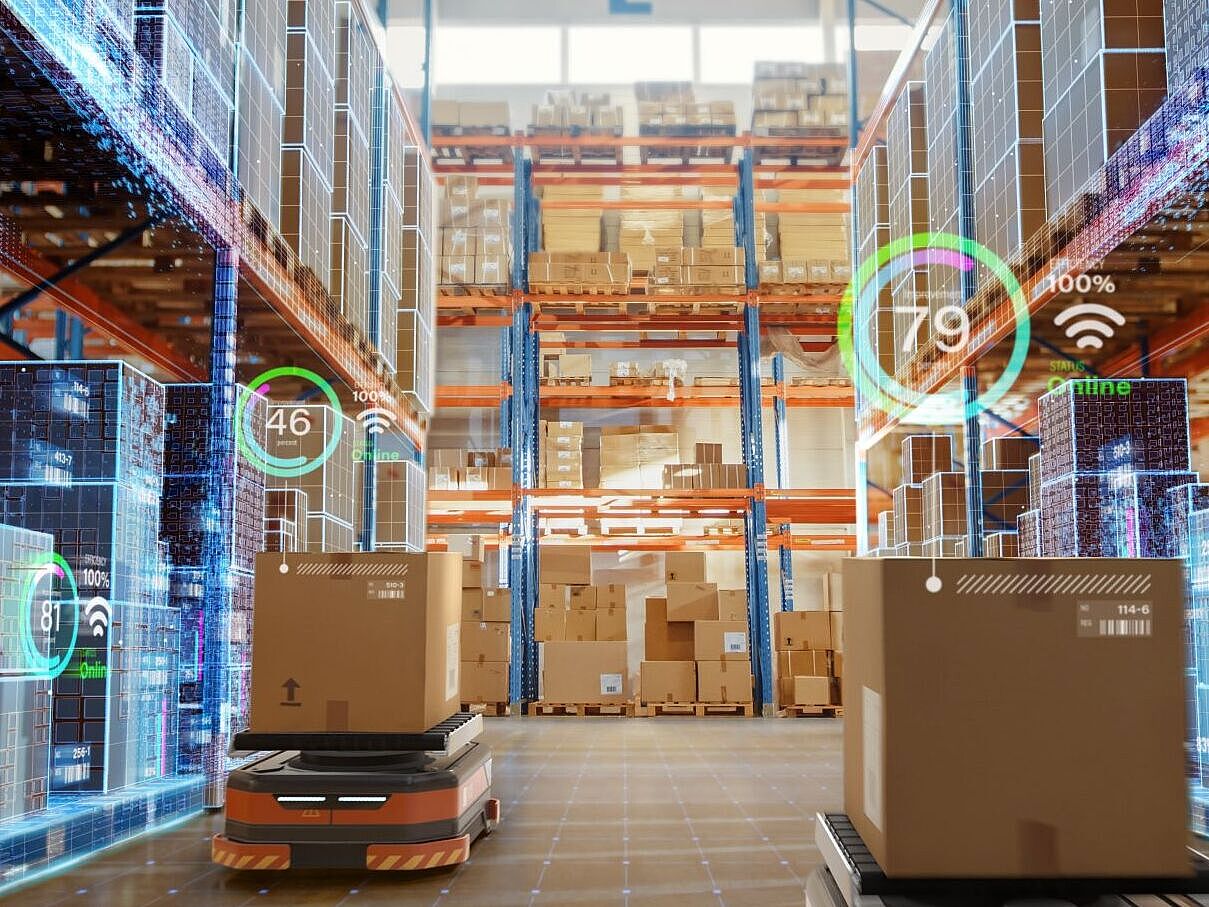 Eine Lagerhalle mit Bluetooth und autonomen Systemen