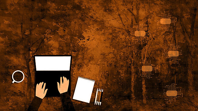 Grafik eines Laptops auf dunklem Untergrund