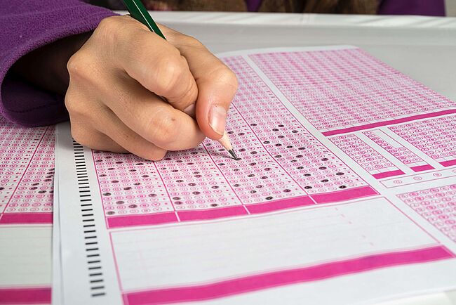 Pinker Fragebogen wird ausgefüllt