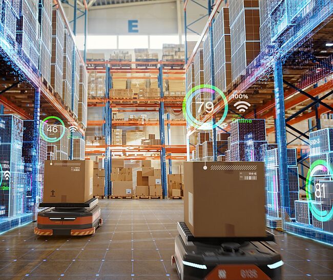 Eine Lagerhalle mit Bluetooth und autonomen Systemen