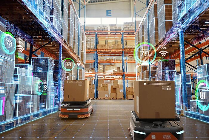 Eine Lagerhalle mit Bluetooth und autonomen Systemen