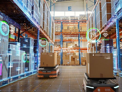 Eine Lagerhalle mit Bluetooth und autonomen Systemen