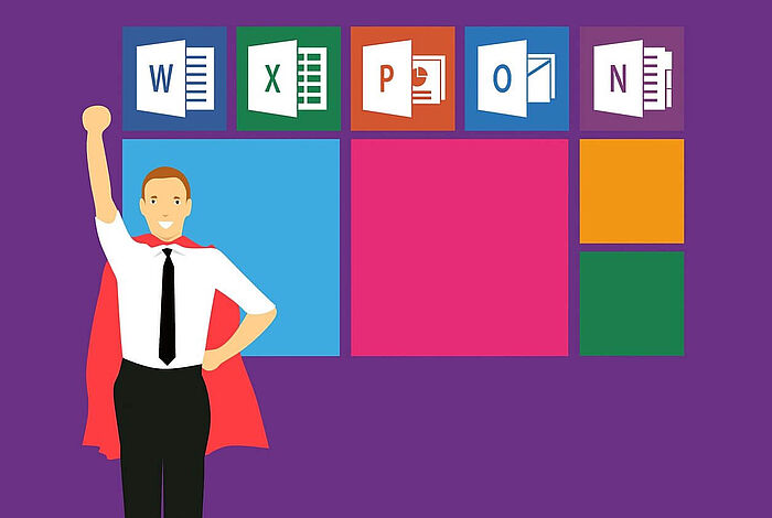 Microsoft 365 Icons mit Superheld