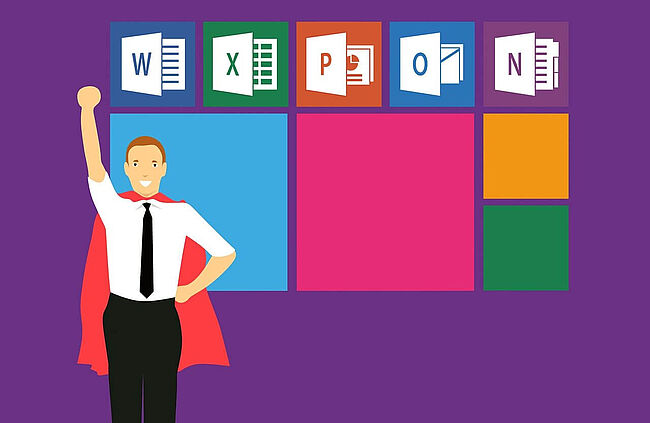 Microsoft 365 Icons mit Superheld